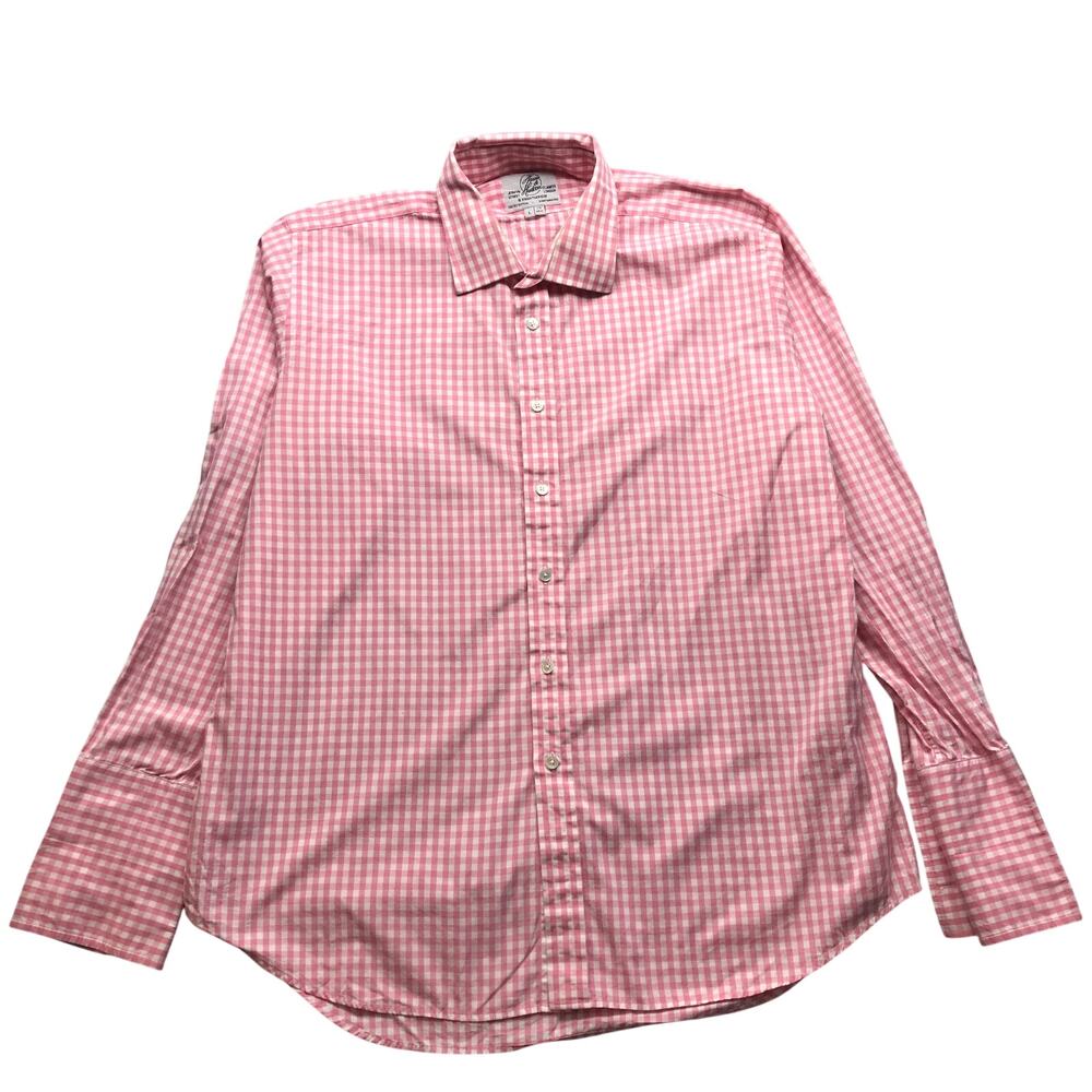 Harvie & Hudson Dress Long Sleeve Button Up Shirt Men Large Gingham Check Pink